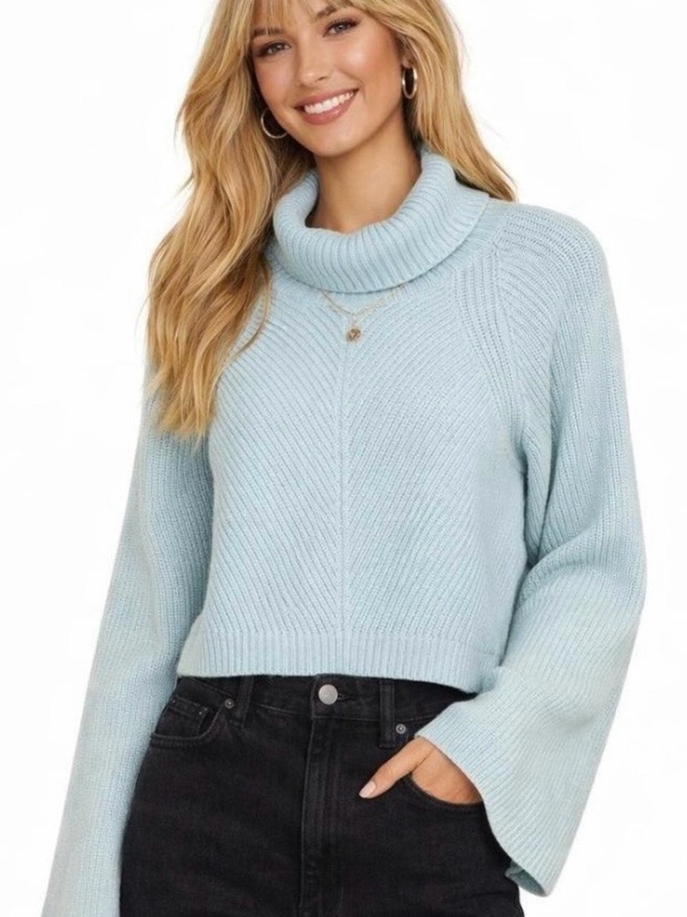 Maeve by Anthropologie light blue cropped sweater with flare sleeves